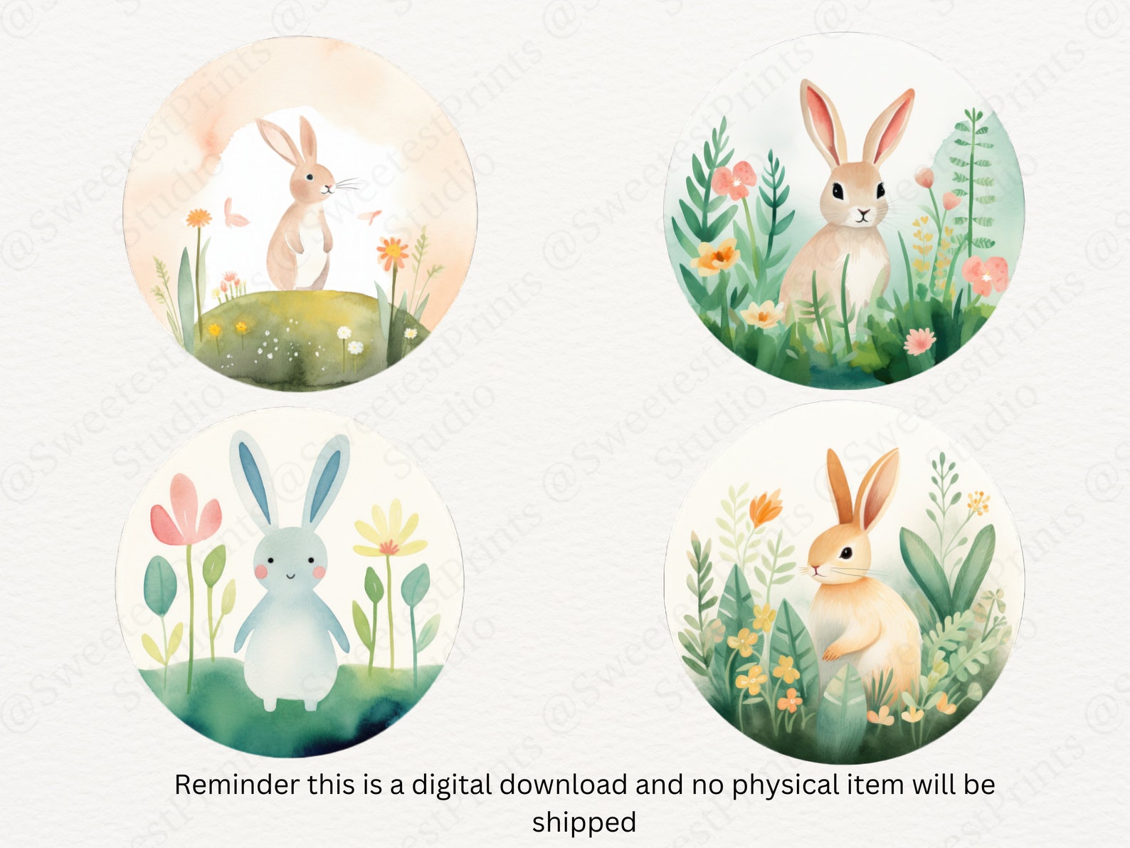 Watercolor Spring Bunny Clipart Bundle, Floral Baby Bunny Easter ...