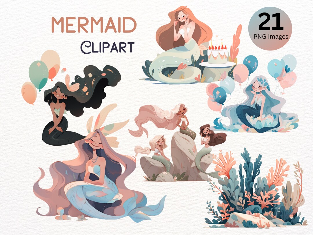 21 Mermaid Clipart Cute Mermaid PNG Underwater Fantasy Ocean PNG ...