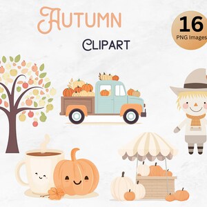 Fall Seasonal Clipart Bundle Set | Thanksgiving Clipart PNG | Transparent Cute Fall Clipart | Instant Download