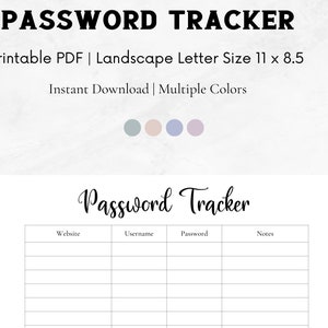 Password Tracker Instant Download Printable Bundle | Password Manager | Landscape Orientation | Instant Download PDF