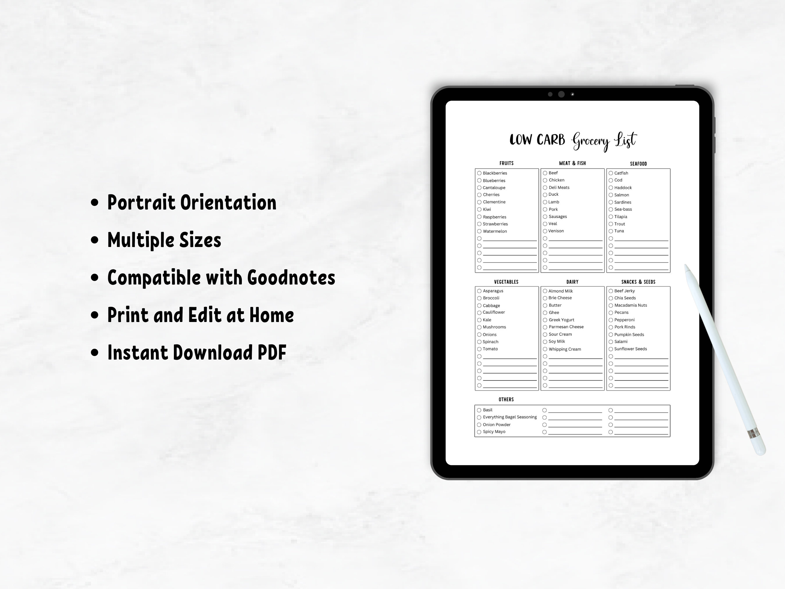 Low Carb Grocery List Bundle Printable Instant Download, Healthy ...
