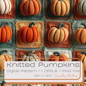 3D-Faux-Orange gestrickten Kürbis Nahtloses digitales Muster, Herbst-Patch-Wiederholung Tile Illustration, digitales Muster für Stoff Instant PNG JPG