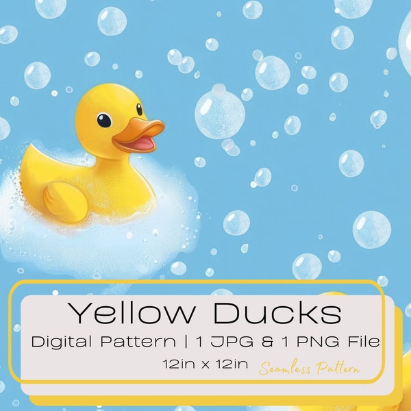3D Yellow Duck Bath Seamless Digital Pattern, Liquid Soap Bubbles Repeating Tile Illustration, Bubbly Bath Water, Instant Background PNG JPG