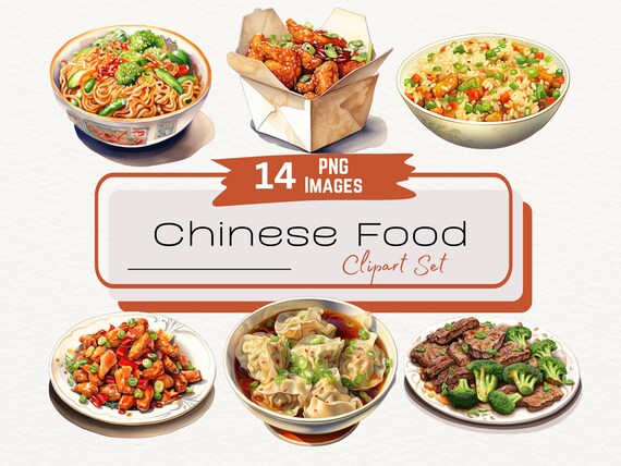Chinese Food Watercolor Clipart, Watercolor Food Clipart, Fried Rice, Dumpling Clipart, Chinese Cuisine, Asian Food, Digital Download PNG