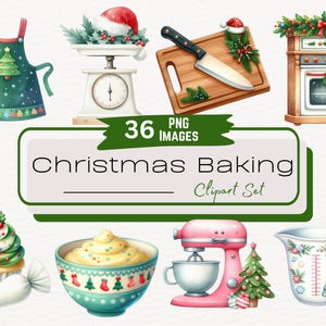 Aquarell Weihnachtsbäckerei Clipart Bundle, Vintage Urlaub Küche Desserts Illustration, Rot Grün Backen, saisonale Grafik Digital PNG
