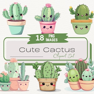 Schattige kawaii cactus clipart, cactussen vetplanten png-bundel, schattige kawaii plant clipart, digitale download png, instant download, ongewenste dagboek