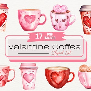 Clipart fofo de aquarela de café de dia dos namorados, gráficos de dia dos namorados, caneca de café com leite de amor PNG, ilustração de sobremesa doce, download digital