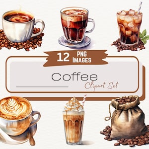 Kaffee Aquarell Clipart Bundle, gemütliche Kaffeetasse Kunst, Eiskaffee, Latte Kaffee Illustration PNG, digitaler Download, kommerzielle Nutzung