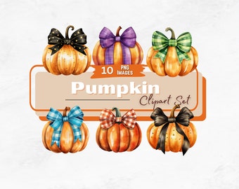 Fall Pumpkin Watercolor Clipart PNG, Transparent Seasonal Pumpkin Clipart Bundle, Pumpkin Patch Clipart, Instant Download