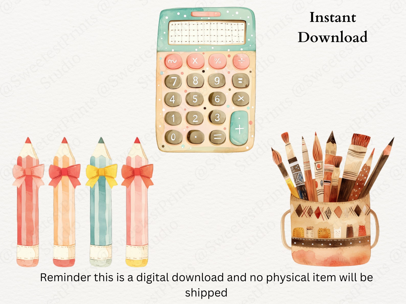 Cute Classroom Watercolor Clipart Bundle, Back to School Digital ...