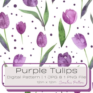 Aquarell lila Tulpen Musterdesign, Frühling Sommer Blumengarten wiederholen Fliesen Illustration, botanischen digitalen Hintergrund PNG JPG
