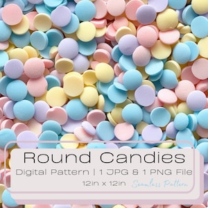 Kleurrijk abstract rond snoep naadloos digitaal patroon, leuke pastelkleurige snoepjes herhalende tegelillustratie, waxmelt-achtergrond, instant png jpg