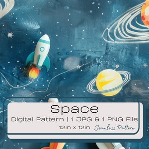 3D süßes nahtloses digitales Weltraummuster, sich wiederholende Kachelillustration im Weltraum, digitales Hintergrundbild für Kinder-Galaxie-Geburtstag, Instant PNG JPG
