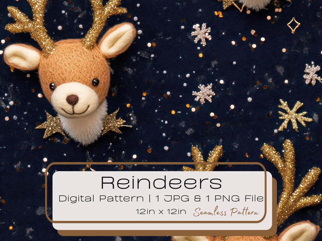 Reindeer Pattern Computer 3D Faux Embroidered Reindeer Christmas Seamless Digital Pattern ...