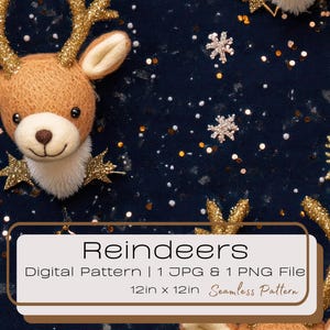 3D Faux gestickte Rentier Weihnachten Nahtlose digitale Muster, Urlaub wiederholende Fliesen Illustration, saisonale digitale Stoffdatei PNG JPG