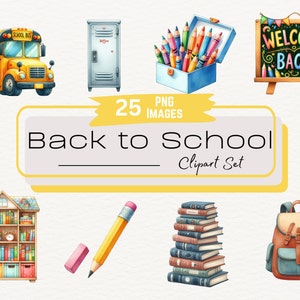 Watercolor Back to School Clipart Bundle, Cute Teacher Classroom Decor ...