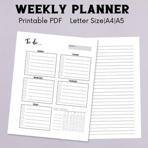 Planificador diario imprimible / Planificador semanal / Lista de tareas pendientes / Planificador de comidas / Impresión bajo demanda / Tamaño carta / A4 / A5