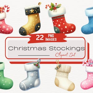 Aquarell niedliche Weihnachtsstrumpf Clipart Bündel, entzückende Winter Urlaub Socken Dekor Illustrationen, saisonale Kartenkunst, Instant PNG