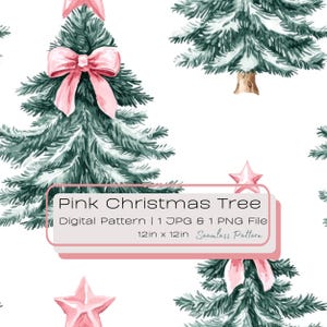 Watercolor Pink Christmas Tree Seamless Digital Download, Coquette Holiday Winter Repeating Tile Illustration, Instant Paper File PNG JPG