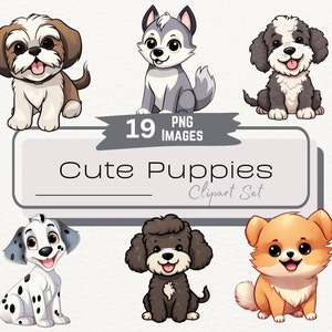 Cute Puppy Clipart, Adorable Dog Illustrations, Dog Clipart Bundle, Cute Kawaii Dog Graphic Art, Kawaii Digital Stickers, Commercial Use PNG