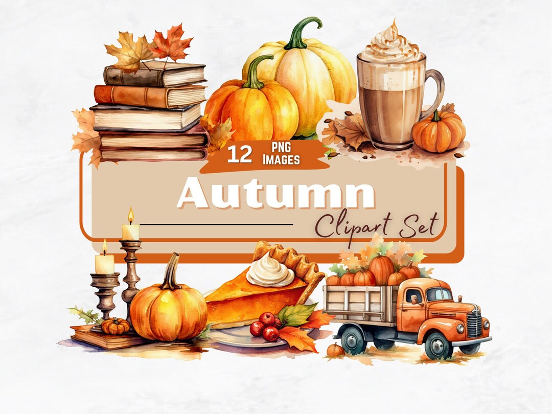 Autumn Watercolor Clipart Set, Transparent Cozy Fall Clipart Bundle ...