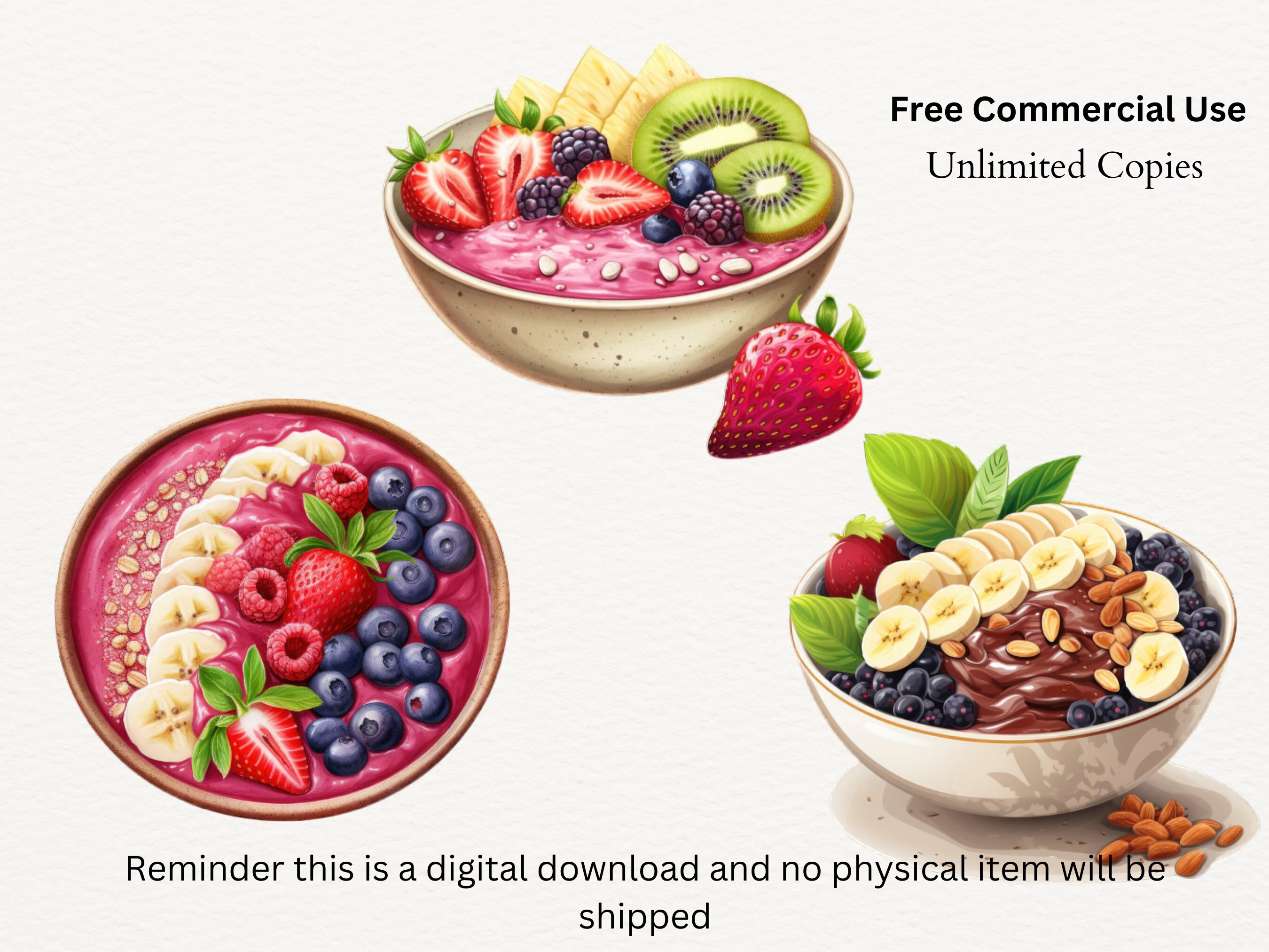 Watercolor Smoothie Bowl Clipart Bundle, Healthy Acai Fruit Bowl ...