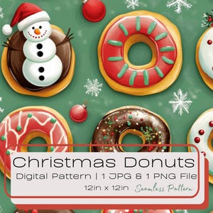 Download digitale senza soluzione di continuità di ciambelle invernali ad acquerello, illustrazione di piastrelle ripetute di dolci natalizi carini, file di tessuto Instant Paper PNG JPG