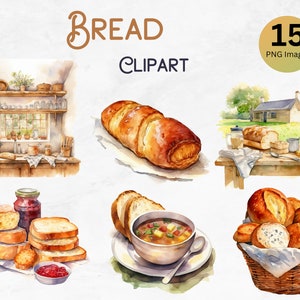 Watercolor Bread Clipart Bundle | Watercolor Clipart PNG | Baking Clipart | Instant Download