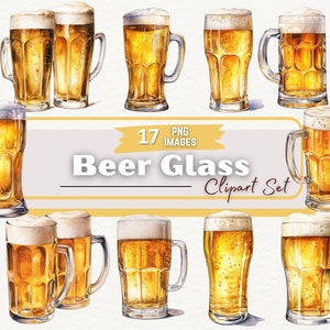 Beer Glass Watercolor Clipart, Cocktail Clipart, Beer Mug, Beer Glasses, Beer PNG, Drink Clipart, Food Clipart, Digital Download PNG
