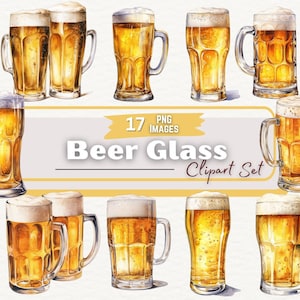 Beer Glass Watercolor Clipart, Cocktail Clipart, Beer Mug, Beer Glasses, Beer PNG, Drink Clipart, Food Clipart, Digital Download PNG