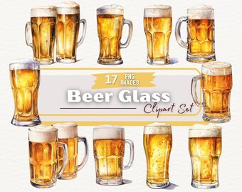 Beer Glass Watercolor Clipart, Cocktail Clipart, Beer Mug, Beer Glasses, Beer PNG, Drink Clipart, Food Clipart, Digital Download PNG