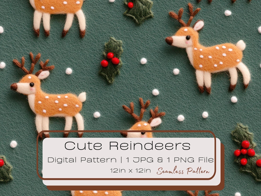 Reindeer Pattern Computer 3D Faux Embroidered Reindeer Christmas Seamless Digital Pattern ...