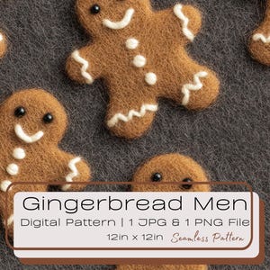 3D Faux Knit Lebkuchen Männer nahtloses digitales Muster, festliche Winter Cookie wiederholende Fliesenillustration, Sofortmuster für Stoff PNG JPG