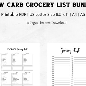 Low Carb Grocery List Bundle Printable Instant Download, Healthy ...