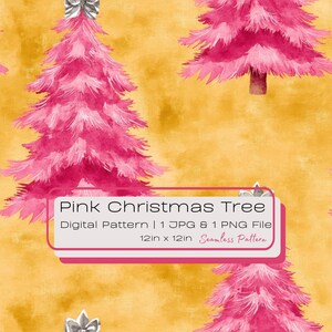 Watercolor Pink and Gold Christmas Tree Seamless Digital Download Cute Vintage Repeating Tile Illustration Instant Paper Fabric File PNG JPG
