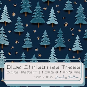 Sapin de Noël bleu en téléchargement transparent, illustration de carreaux répétitifs décoration forêt hivernale, motif instantané pour tissu PNG JPG
