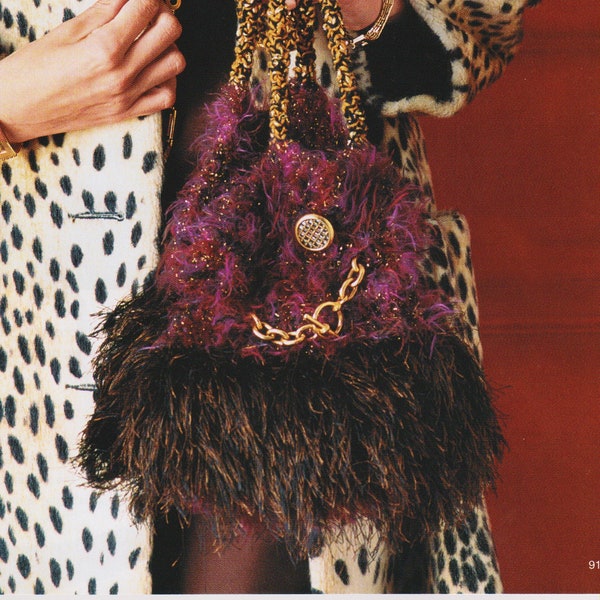 vintage Knitting Pattern Womens Furry Bag PDF Téléchargement instantané