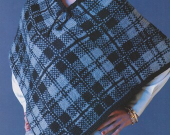 Vintage Knitting Pattern Women Plaid Poncho PDF Instant Download