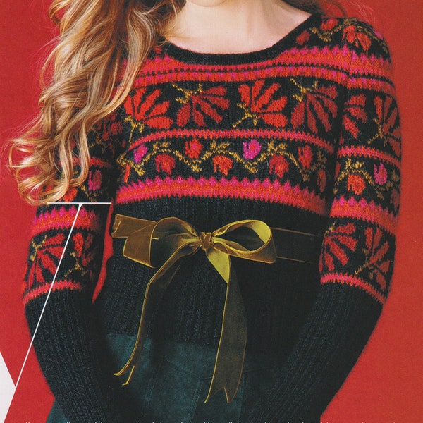 Womens Knitting Pattern Flowered Pullover Ladies PDF Instant Download