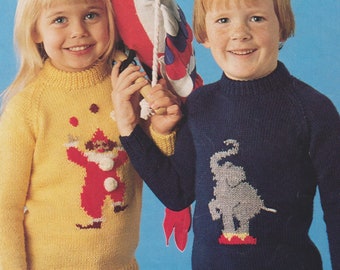 Patrón de tejido vintage para suéter o pulóver para niños y niñas de 20 a 24 pulgadas Descarga instantánea en formato PDF