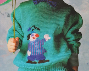 Patrón de tejido vintage para suéter o pulóver para niños, niñas y niños, de 22 a 28 pulgadas, descarga instantánea en formato PDF