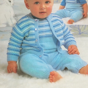 Baby Dungarees and Cardigan Knitting Pattern, Girls Boys Set PDF Instant Download