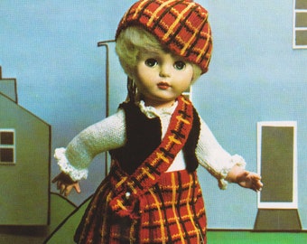Modèle de tricot de vêtements pour poupée costume écossais vintage 18 pouces PDF à téléchargement immédiat