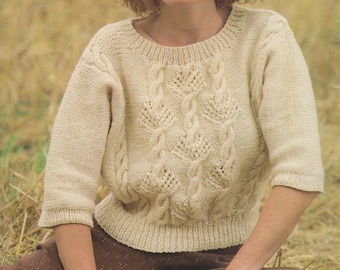 Vintage Womens Aran Sweater Ladies Cable Sweater Knitting Pattern Pdf Instant Download
