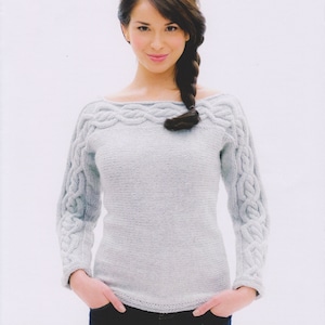 Womens Aran Sweater Ladies Cable Sweater Knitting Pattern Blouse Pdf Instant Download