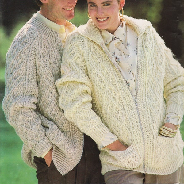 Vintage Womens Mens Jackets Aran Cable Cardigans Knitting Pattern Pdf Instant Download