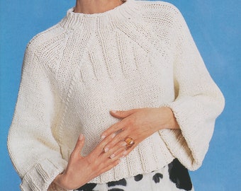 Womens Cropped Pullover Knitting Pattern Ladies Rib Sweater PDF Instant Download