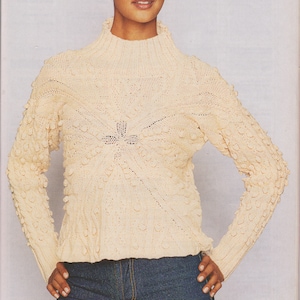 Womens Bobbles and Cables Pullover Knitting Pattern, Ladies Bobble Sweater PDF Instant Download