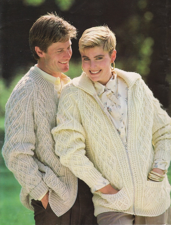 Vintage Womens Mens Jackets Aran Cable Cardigans Knitting Pattern Pdf  Instant Download