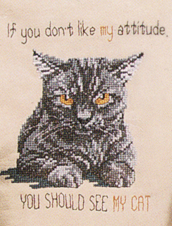 Black Cat Cross Stitch Pattern PDF Vintage Cat Embroidery Instant